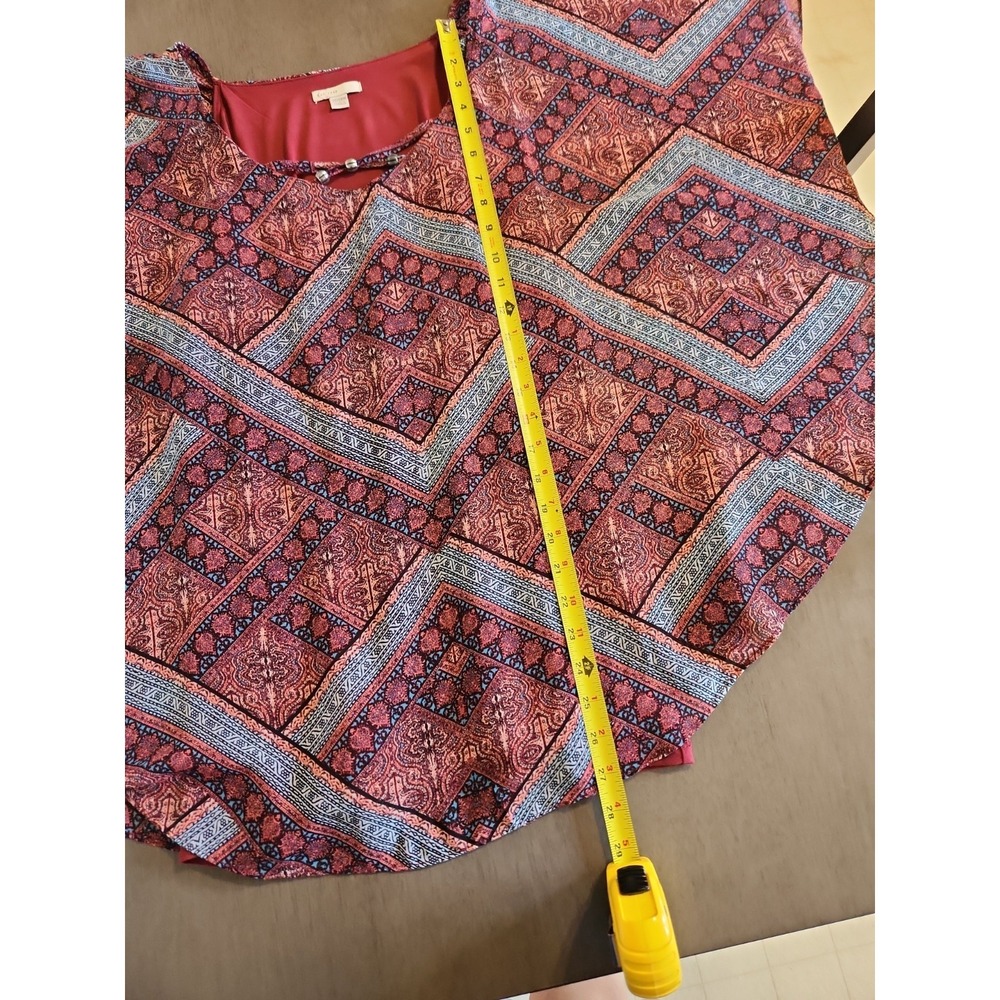 Plus Size Boho Chic Patterned Poncho Top 22/24W Burgundy Geometric Flowy Free - Picture 12 of 16